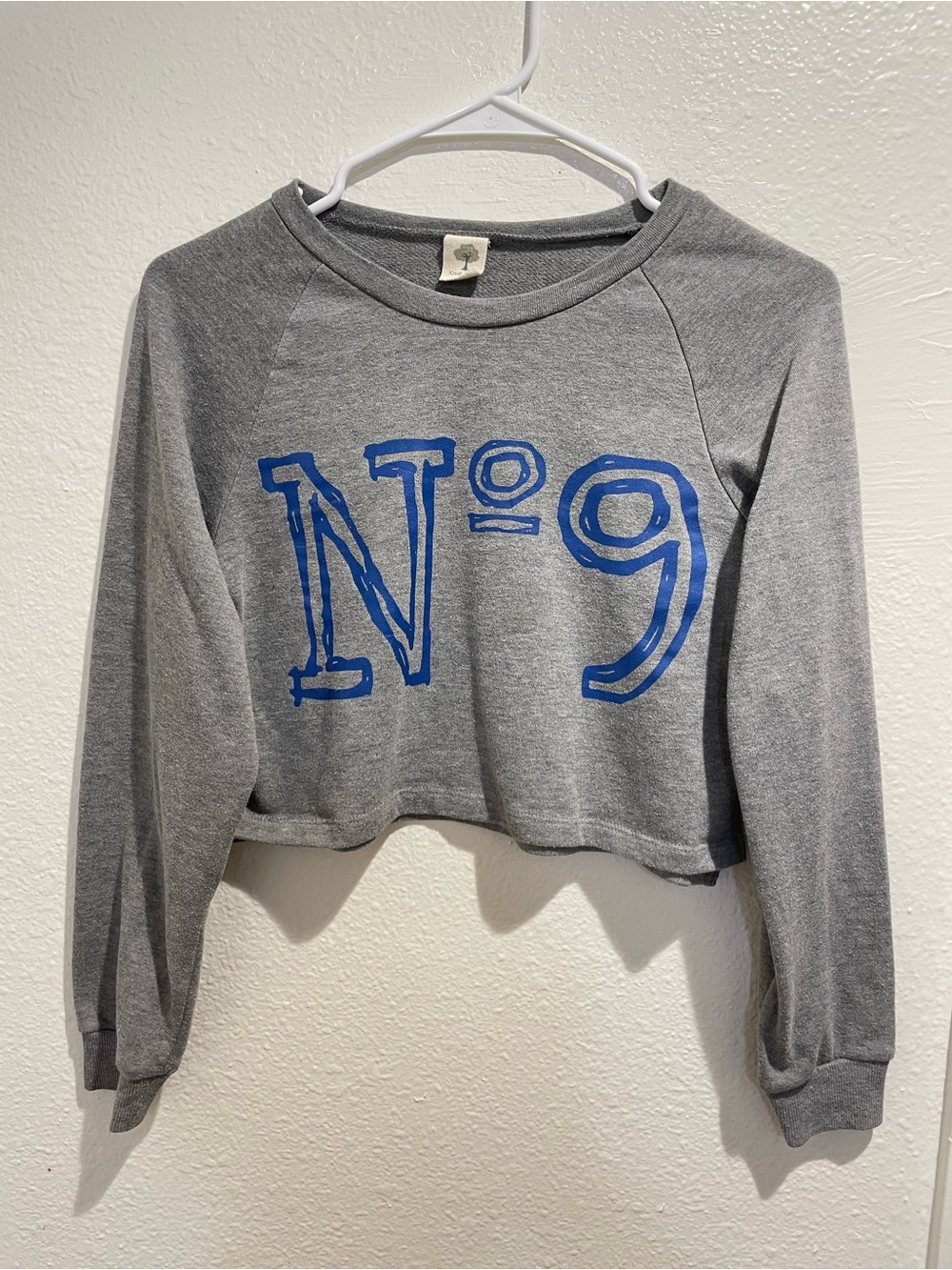 ✨ Love Tree Grey Cropped Raglan Sweatshirt Cobalt Blue Graphic N° 9 Size S